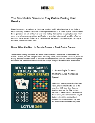 The Best Quick Games to Play Online During Your Breaks