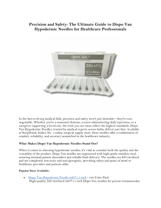 Precision & Safety: Dispo Van Hypodermic Needles Guide for Healthcare Pros