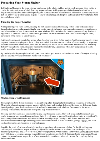 Simple Hacks For Higher Storm Shelter Sanitation In Oklahoma City