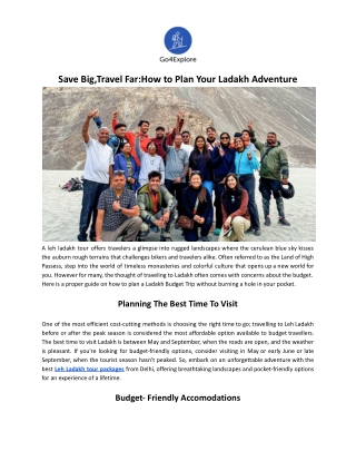 Save Big,Travel Far:How to Plan Your Ladakh Adventure