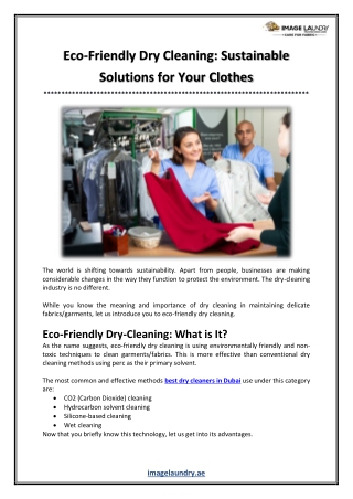 Eco-Friendly Dry Cleaning: Sustainable Solutions for Your Clothes