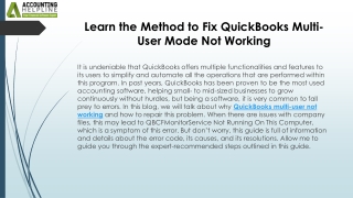 Complete Guide Fix QuickBooks Multi-User Mode Not Working