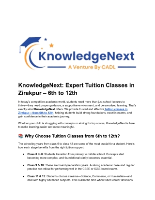 Tuition Classes in Zirakpur – 6th to 12th