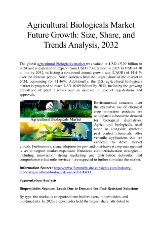 Agricultural Biologicals Market Analysis: Size, Share, and Growth Outlook, 2032