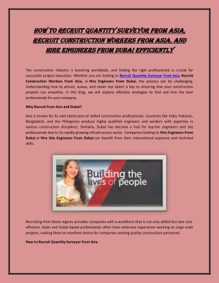 How to Recruit Quantity Surveyor from Asia, Recruit Construction Workers From As