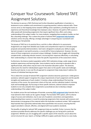 Conquer Your Coursework: Tailored TAFE Assignment Solutions