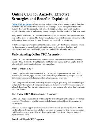 Online CBT for Anxiety