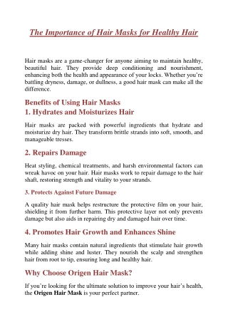The Importance of Hair Masks for Healthy Hair