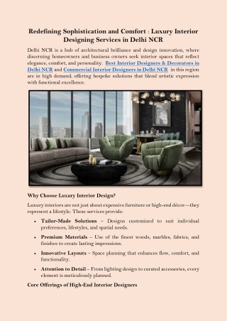 Redefining Sophistication and Comfort  Luxury Interior Designing Services in Delhi NCR