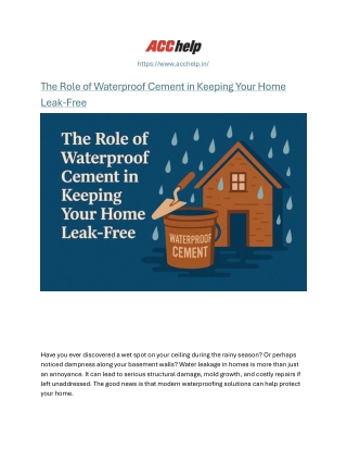 The Role of Waterproof Cement in Keeping Your Home Leak-Free