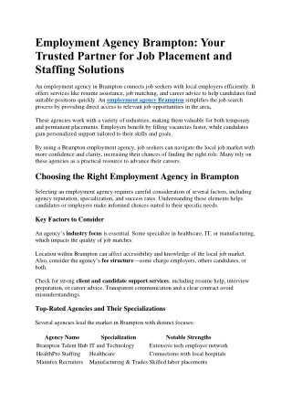 Employment Agency Brampton: Your Trusted Partner for Job Placement and Staffing