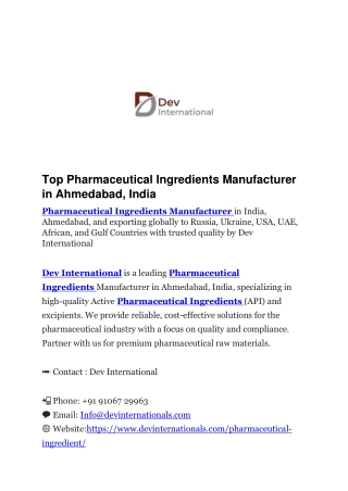 Top Pharmaceutical Ingredients Manufacturer in Ahmedabad