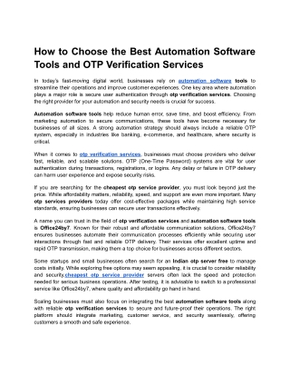 How to Choose the Best Automation Software Tools and OTP Verification Services