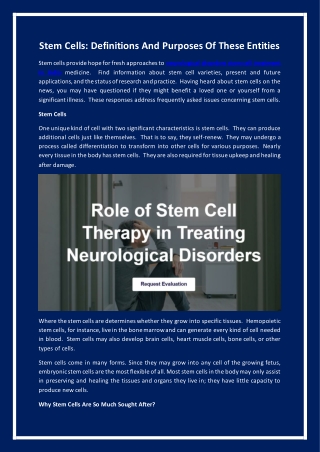 stem cells definitions and purposes of these