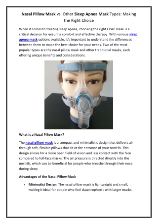 Nasal Pillow Mask vs Other Sleep Apnea Mask Types Making the Right Choice