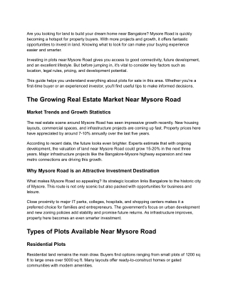 Plots for Sale Near Mysore Road