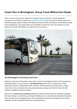 Coach Hire in Birmingham Group Travel Without the Hassle