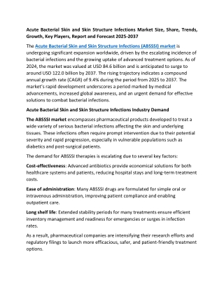 Acute Bacterial Skin and Skin Structure Infections Market Size, Trends 2025-2037
