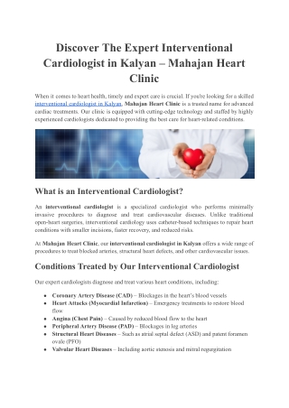 Discover The Expert Interventional Cardiologist in Kalyan – Mahajan Heart Clinic