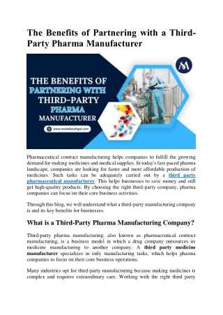 The Benefits of Partnering with a Third-Party Pharma Manufacturer