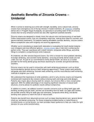 Aesthetic Benefits of Zirconia Crowns – Unidental