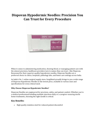 dispovan hypodermic needles precision