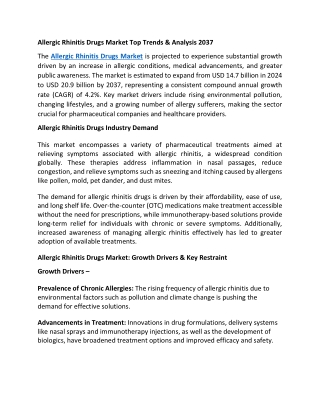Allergic Rhinitis Drugs Market Top Trends & Analysis 2037