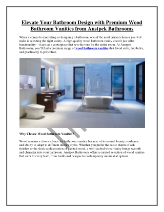 Elevate Your Bathroom Design with Premium Wood Bathroom Vanities from Austpek
