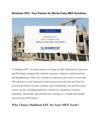 Shubham EPC_ Your Partner for World-Class MEP Solutions
