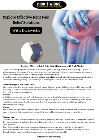 Explore Effective Joint Pain Relief Solutions with Dick Wicks
