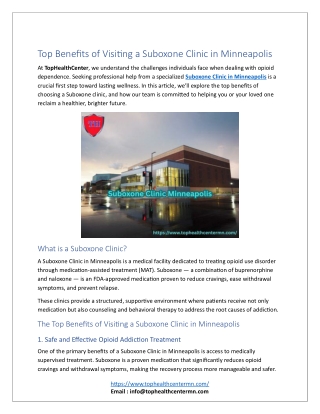 Top Benefits of Visiting a Suboxone Clinic in Minneapolis