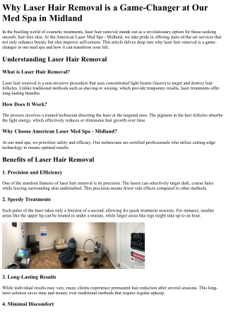 Why Laser Hair Removal is a Game-Changer at Our Med Spa in Midland