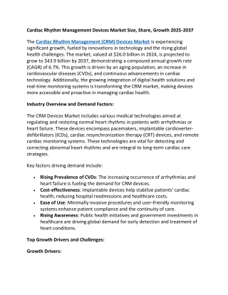 Cardiac Rhythm Management Devices Market Size, Share, Growth 2025-2037