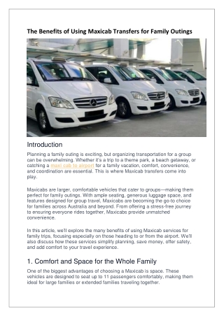 The Benefits of Using Maxicab Transfers for Family Outings