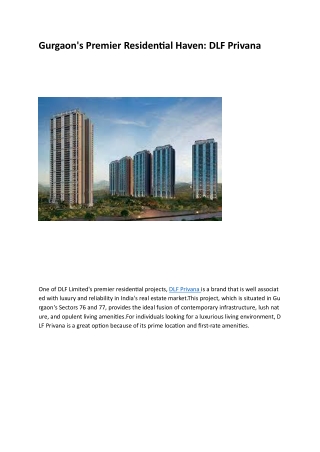 DLF Privana: A Premium residential Hub in Gurgaon