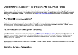 shield defence academy your gateway to the armed