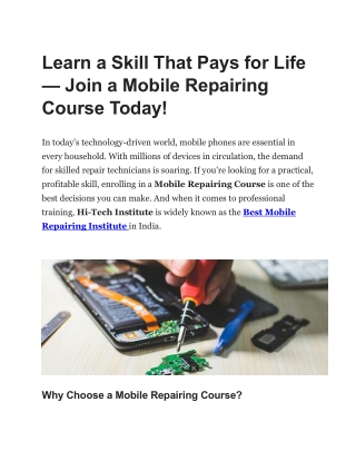 Learn a Skill That Pays for Life Join a Mobile Repairing Course Today