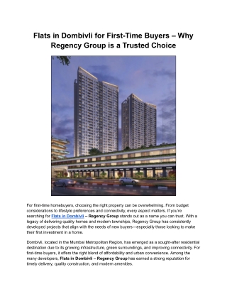 Flats in Dombivli for First-Time Buyers – Why Regency Group is a Trusted Choice