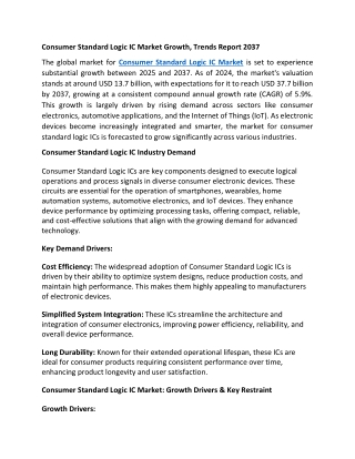 Consumer Standard Logic IC Market Growth, Trends Report 2037
