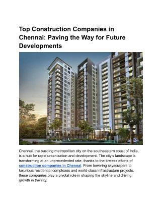 Top Construction Companies in Chennai: Paving the Way for Future Developments