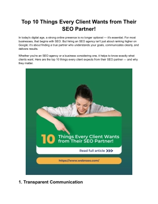 Top 10 Things Every Client Wants from Their SEO Partner!