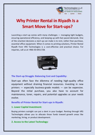 Why Printer Rental in Riyadh Is a Smart Move for Start-ups?