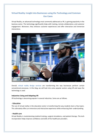 virtual reality insight into businesses using