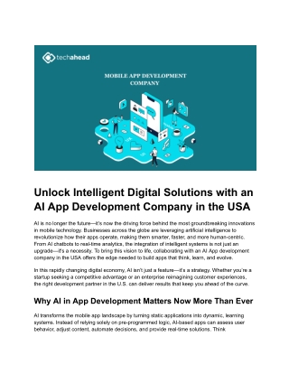 Unlock Intelligent Digital Solutions with an AI App Development Company in the USA