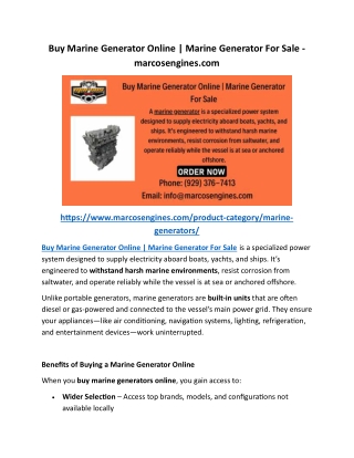 Buy Marine Generator Online Marine Generator For Sale - marcosengines