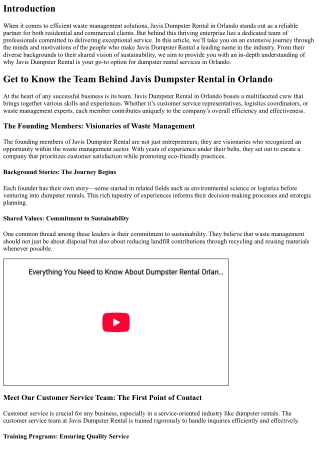 Get to Know the Team Behind Javis Dumpster Rental in Orlando