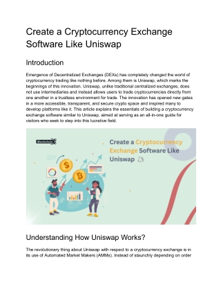 Create a Cryptocurrency Exchange Software Like Uniswap