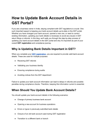 How to Update Bank Account Details in GST Portal