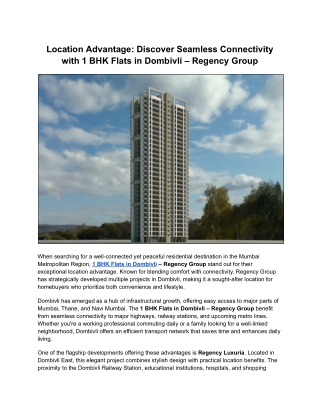 Location Advantage_ Discover Seamless Connectivity with 1 BHK Flats in Dombivli – Regency Group