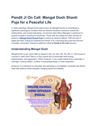 Mangal Dosh Shanti Puja by Experienced Pandit Ji On Call